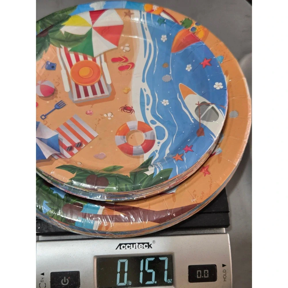 Hello Summer Beach Themed Disposable Paper Plates 2 Sets of 20 Tropical Party